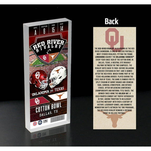 Highland Mint Oklahoma Sooners vs. Texas Longhorns Red River Rivalry 3D Ticket Block Art