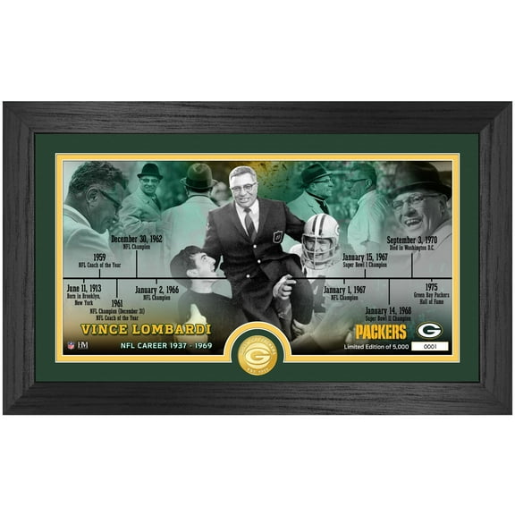Highland Mint Vince Lombardi Green Bay Packers 12'' x 20'' Timeline Pano Photo Mint