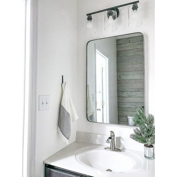 Highland Nickel 24" x 36" Rounded Corner Mirror, Rectangular Framed Wall Mirror, Vanity Mirror, Multiple Finishes