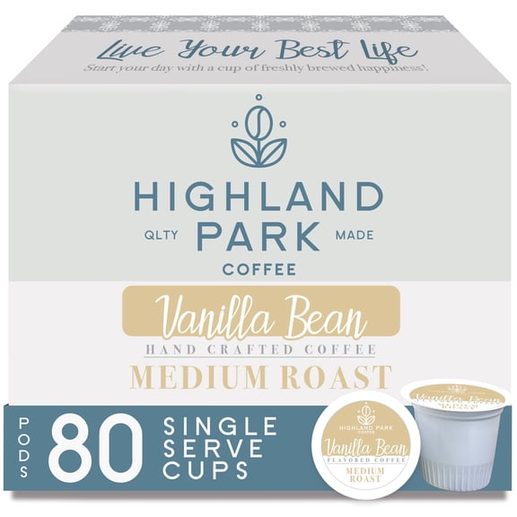 Highland Park Coffee Single Serve Pods Compatible with Keurig K Cup Brewers, Vanilla Bean, 80 Count