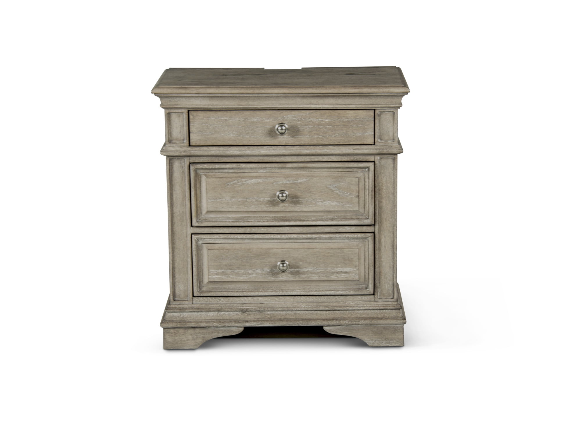 Beige Driftwood 3-Drawer Wood Nightstand with USB Ports