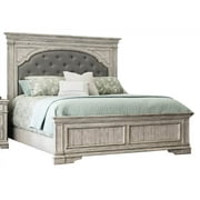 Highland Park Rustic Ivory Wood Upholstered Panel Queen Bed