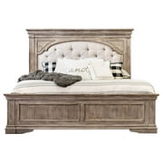 Highland Park Solid Wood Driftwood Gray Upholstered Panel Queen Bed