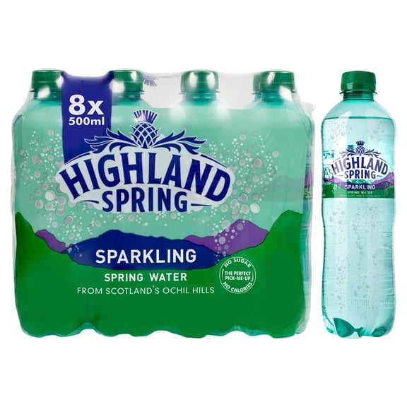 Highland Spring Sparkling Water 8X500ml, Imported from Britain