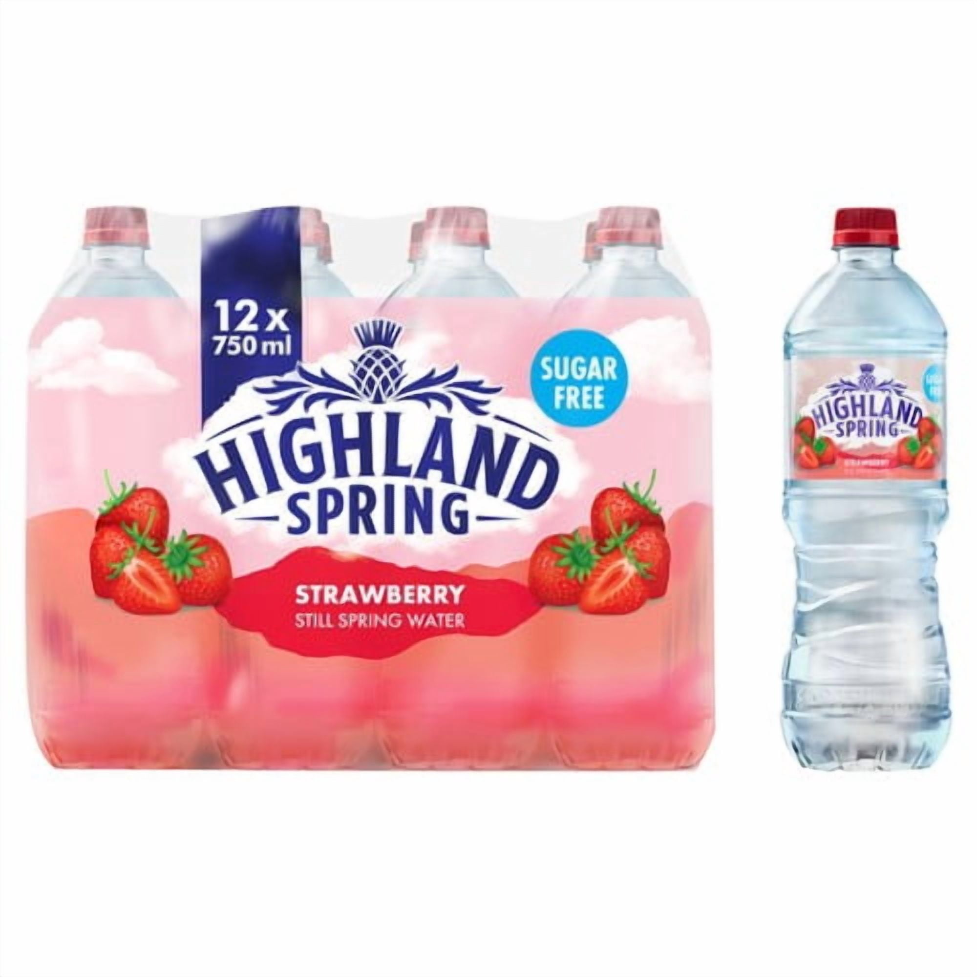 Highland Spring Strawberry Flavoured Still Water 12 x 750ml, British Import (Pack of 2)