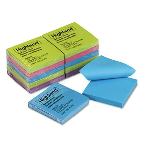 Highland  Sticky Note Pads- 3 x 3- Assorted- 100 Sheets