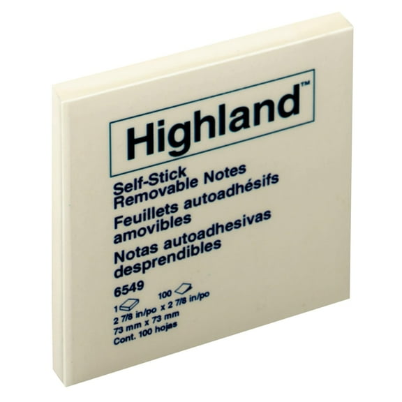 Highland Self-sticking Note Pad - Self-adhesive - 3" X 3" - Yellow - 12 / Pack (6549YW)