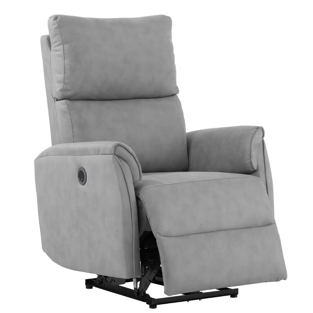 Highland Upholstered Foam Electric Power Recliner Chair with USB Charging Ports Grey