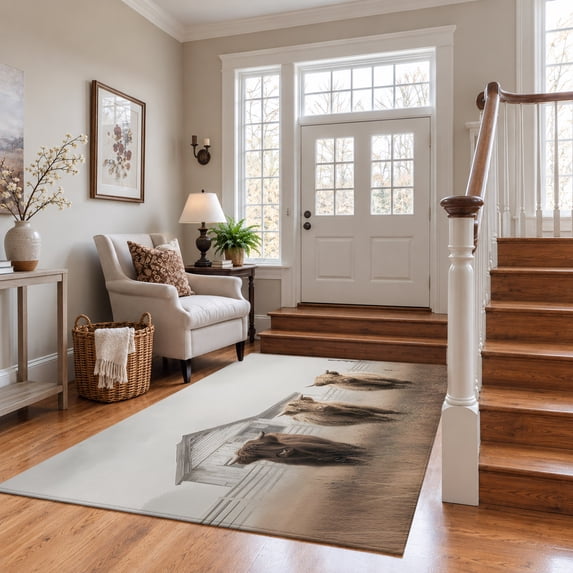 Highland Washable Area Rug 4'x6', Retro Farmhouse Fence Barn Soft Low ...