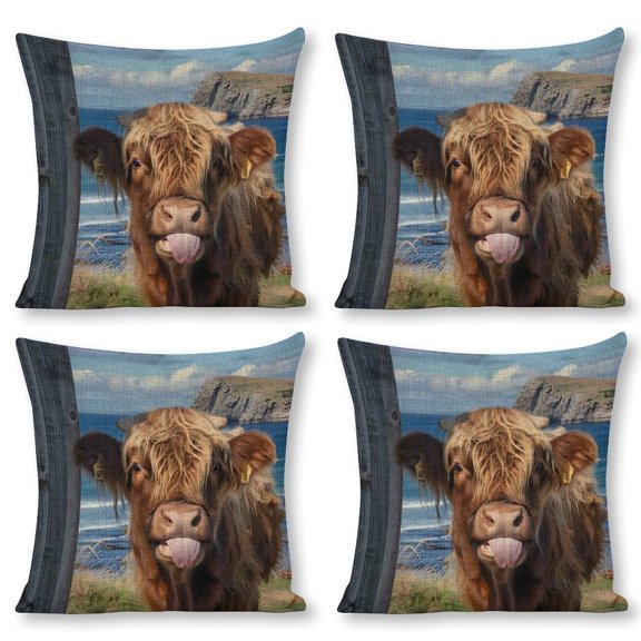 Highland cattle by the river Linen toss pillowcase decoration pillowcase gifting preferred 18x18 inch cushion cover 4 sets sofa pillowcase sofa bedroom living room car