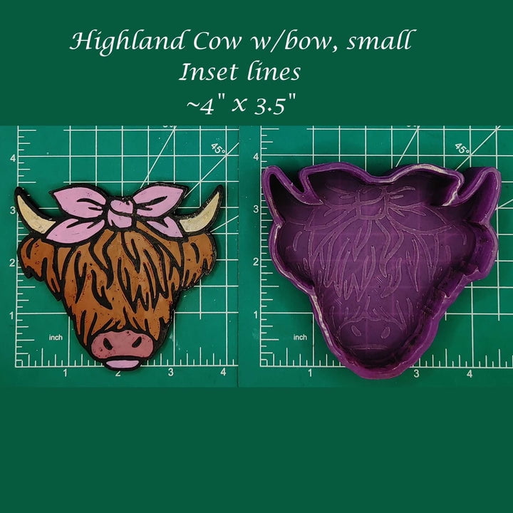 Highland cow with Bow Silicone Freshie Mold - small, inset lines