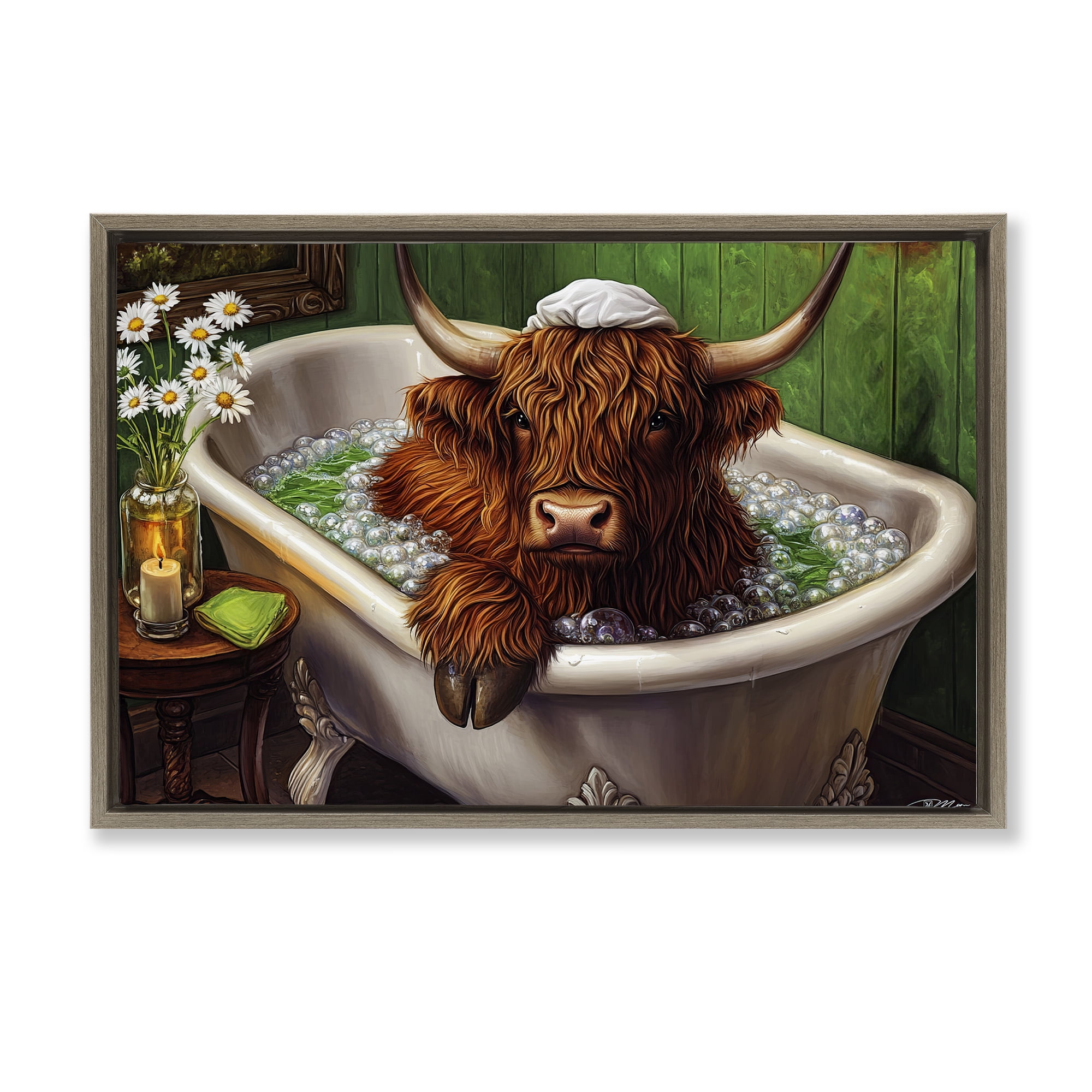 Highland in Candle Lit Bubble Bath Brown Framed Floater Canvas Wall Art, design by Momart