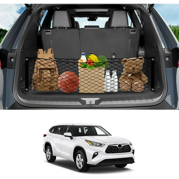 Highlander Cargo Net for 2014-2025 Toyota Highlander Envelope Style Cargo Net, Highly Elastic Rear Trunk Cargo Net for Highlander Accessories Heavy Duty Nylon Netting with Metal Hooks