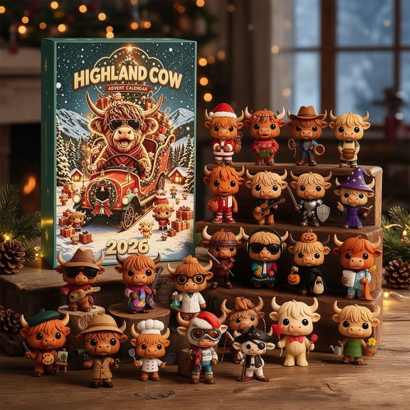 Highlander Cow Advent Calendar 2026, 3D Mini Cattle Statue Countdown, 24 Days Christmas Ornaments Gift Set(C)