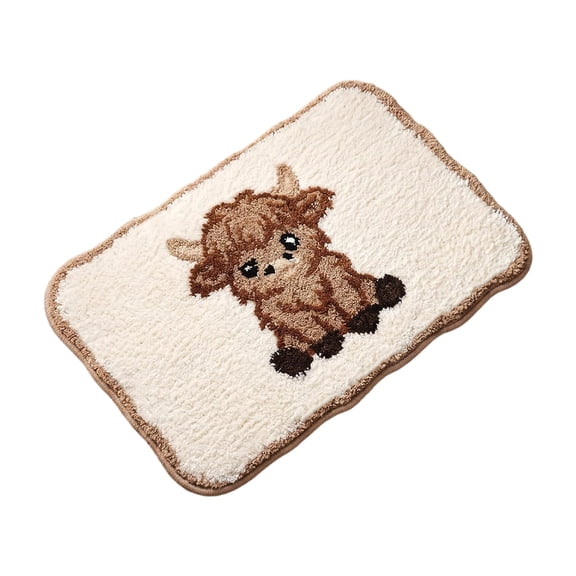Highlands Cow Bath Mat, Bathroom Rug Non Slip, Absorbent Velvet Fleece Floor Mat for Shower Tub, Soft Flocked Microfiber with Latex Backing, Machine Washable Durable Bath Mat for Home Decor
