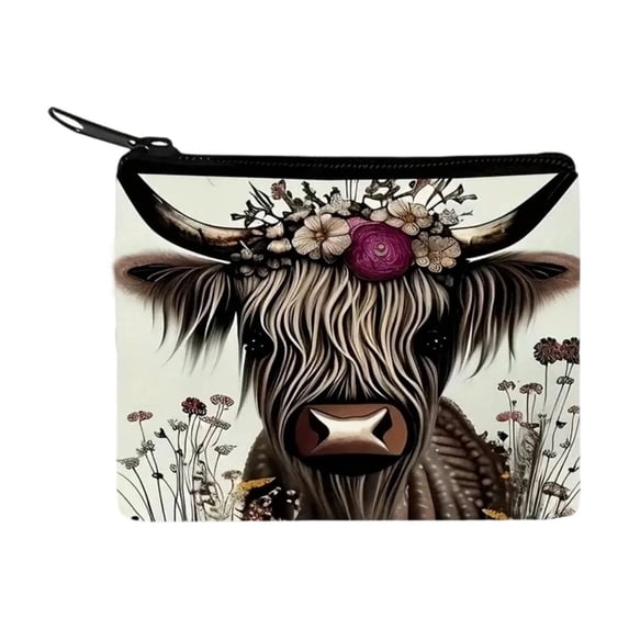 Highlands Cow Coin Purse Polyester Card Holders Minimalists Fashionable Change Purse Small Zipper Pouch for Cash Cards Keys Farmhouses Gift
