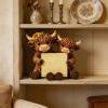 Highlands Cow Desk Figurine Note Holder Organizer Animal Statue Stand Desk Decor Office Home Entrance Table Gift for Workspace Organization Photo Card Display Desk Styling