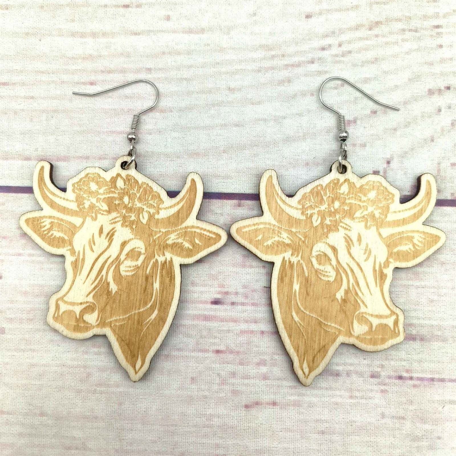 Highlands Cow Earrings Wooden Alpines Cow Earrings Rural Cow Earrings