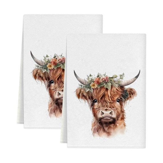 Highlands Cow Kitchen Towels, Absorbent Dishes Cloths for Kitchen and Bathroom, Decorative Hand Towels, Tea Towels, Durable, Multi-functional, Easy to Clean