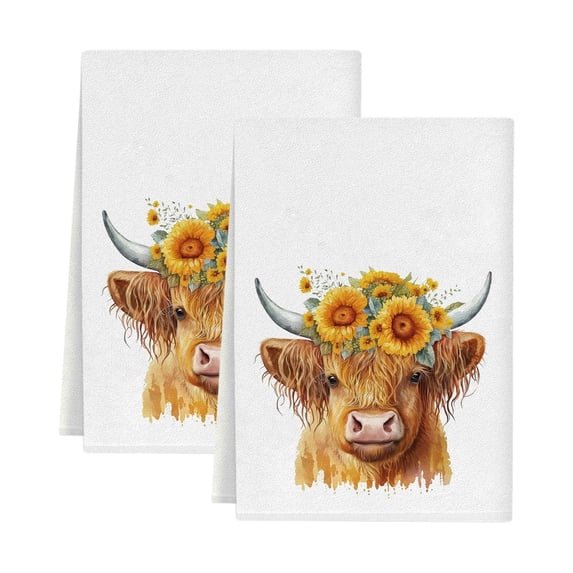 Highlands Cow Kitchen Towels, Absorbent Dishes Cloths for Kitchen and Bathroom, Decorative Hand Towels, Tea Towels, Durable, Multi-functional, Easy to Clean
