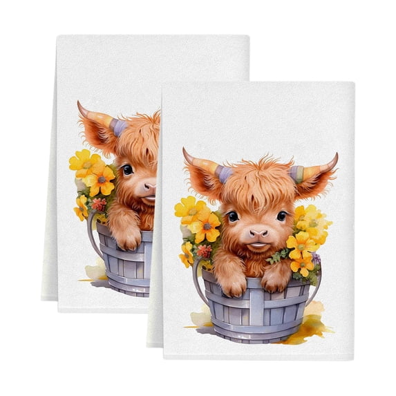Highlands Cow Kitchen Towels, Absorbent Dishes Cloths for Kitchen and Bathroom, Decorative Hand Towels, Tea Towels, Durable, Multi-functional, Easy to Clean