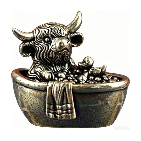 Highlands Cow Mini Copper Figurine Bathroom Decor Resin Ornament for Shelf, Shower, Bathtub, Rustic Farmhouse Gift