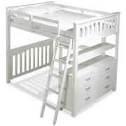 NE Kids Highlands Full Size Loft Bed with Shelves, White