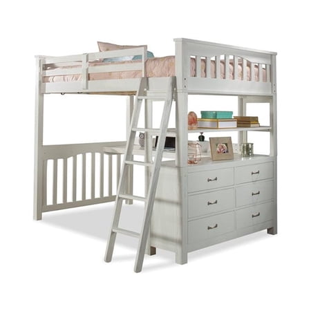 Highlands Full Loft Bed with Desk in White