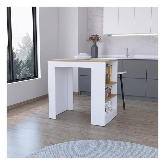 Highlands Kitchen Island with Storage Base in White and Macadamia