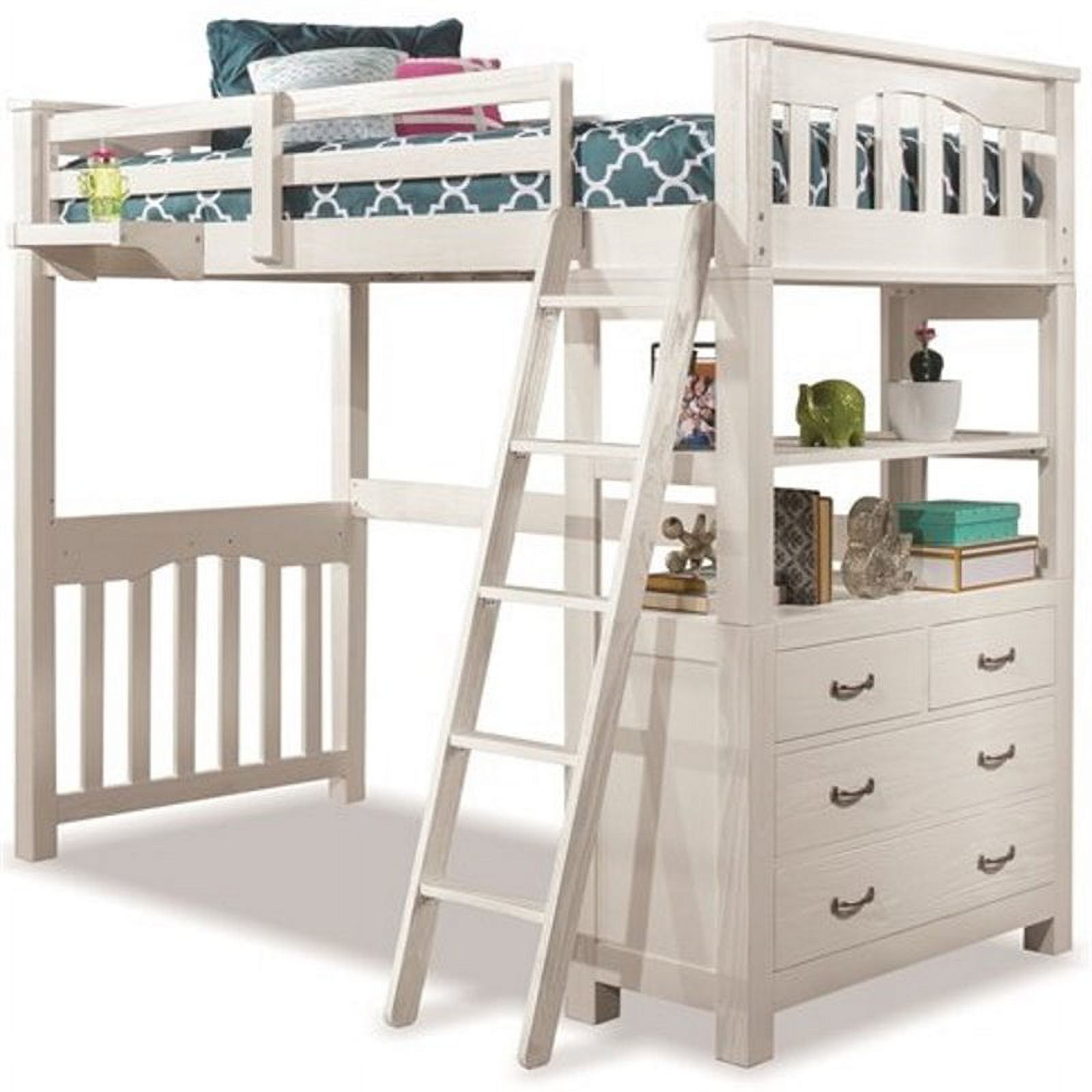 Highlands Twin Loft Bed with Hanging Nightstand in White - image 1 of 8