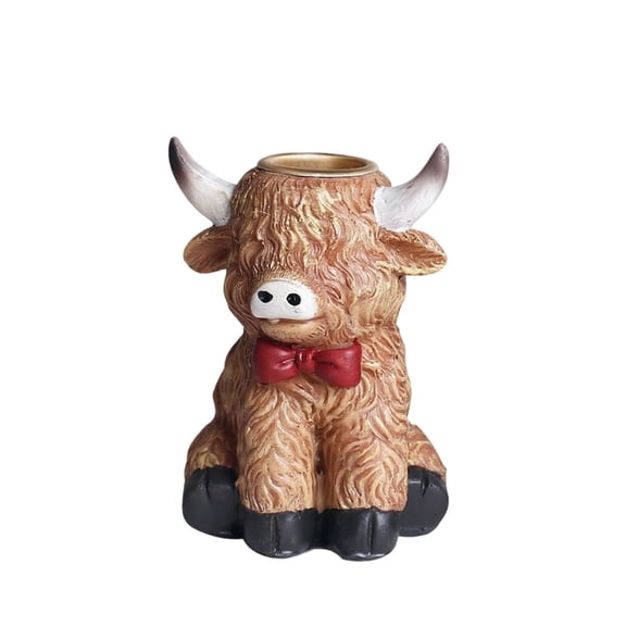 Highlands Yak Candlestick , Resin Crafts With Small bow ,2.8*2.56*3.78in,Ornament For Living Room Office Or Room Decoration (A)