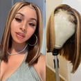 thumbnail image 1 of Highlight Omber Lace Front Wigs Human Hair Pre Plucked 4/27 Straight 13X4 HD Transparent Lace Frontal Wigs 180% Density Honey Blonde Glueless Human Hair wigs for Black Woman 14 Inch, 1 of 6
