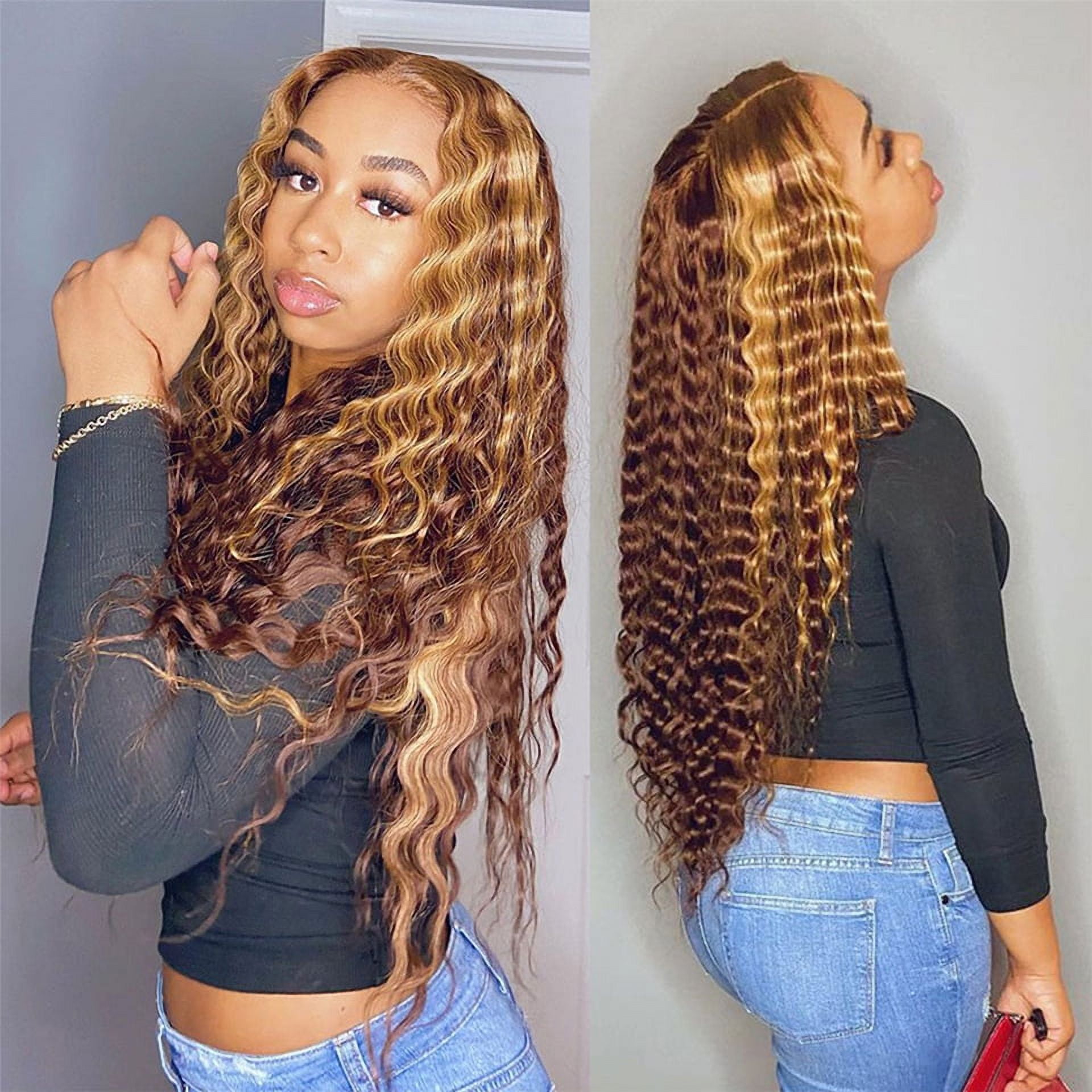 Human store hair blend lace front ombré brown curly wig