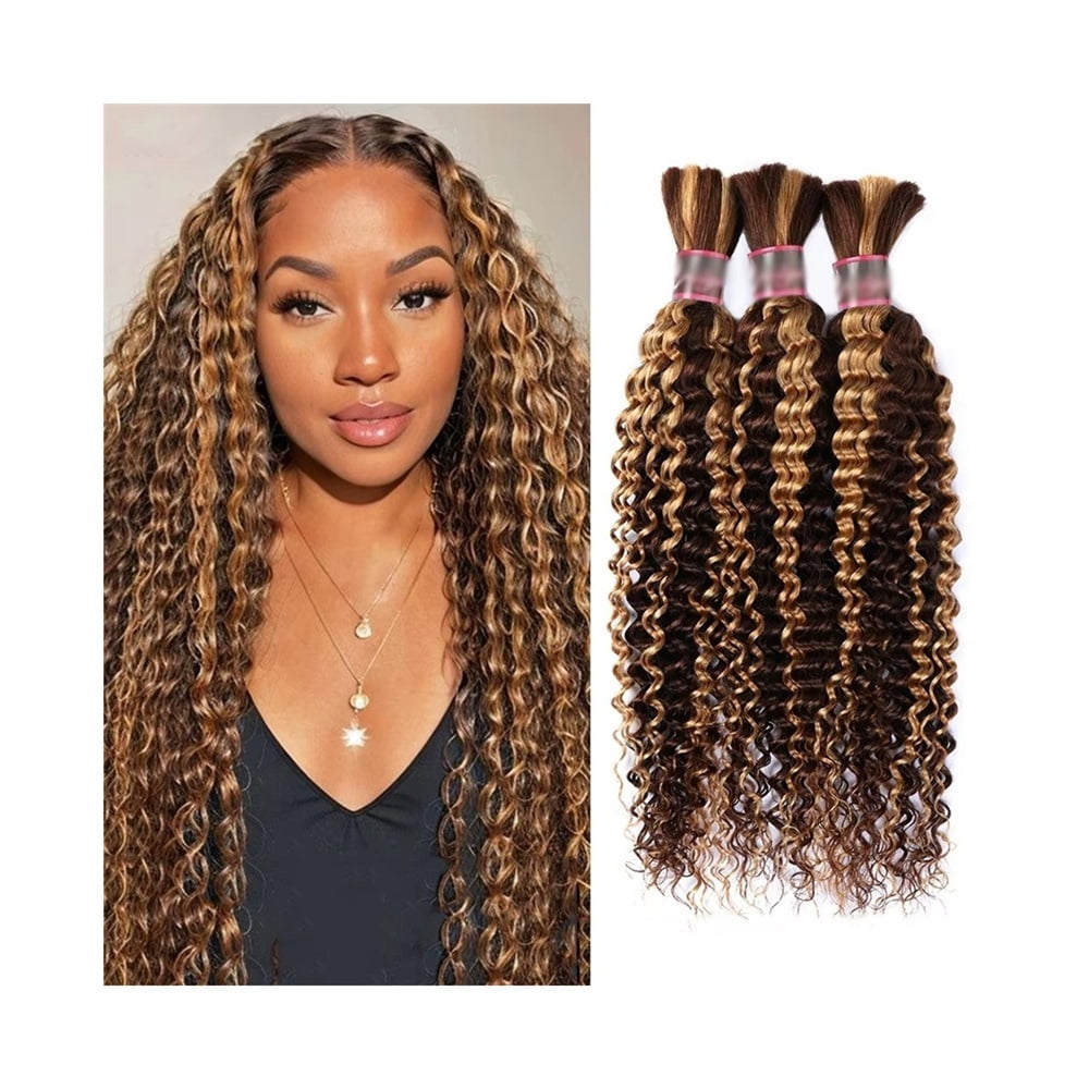 Highlight P4/27 Human Braiding Hair for Boho Braids 1 3 Bundles No Weft Deep Wave Bulk Remy Hair