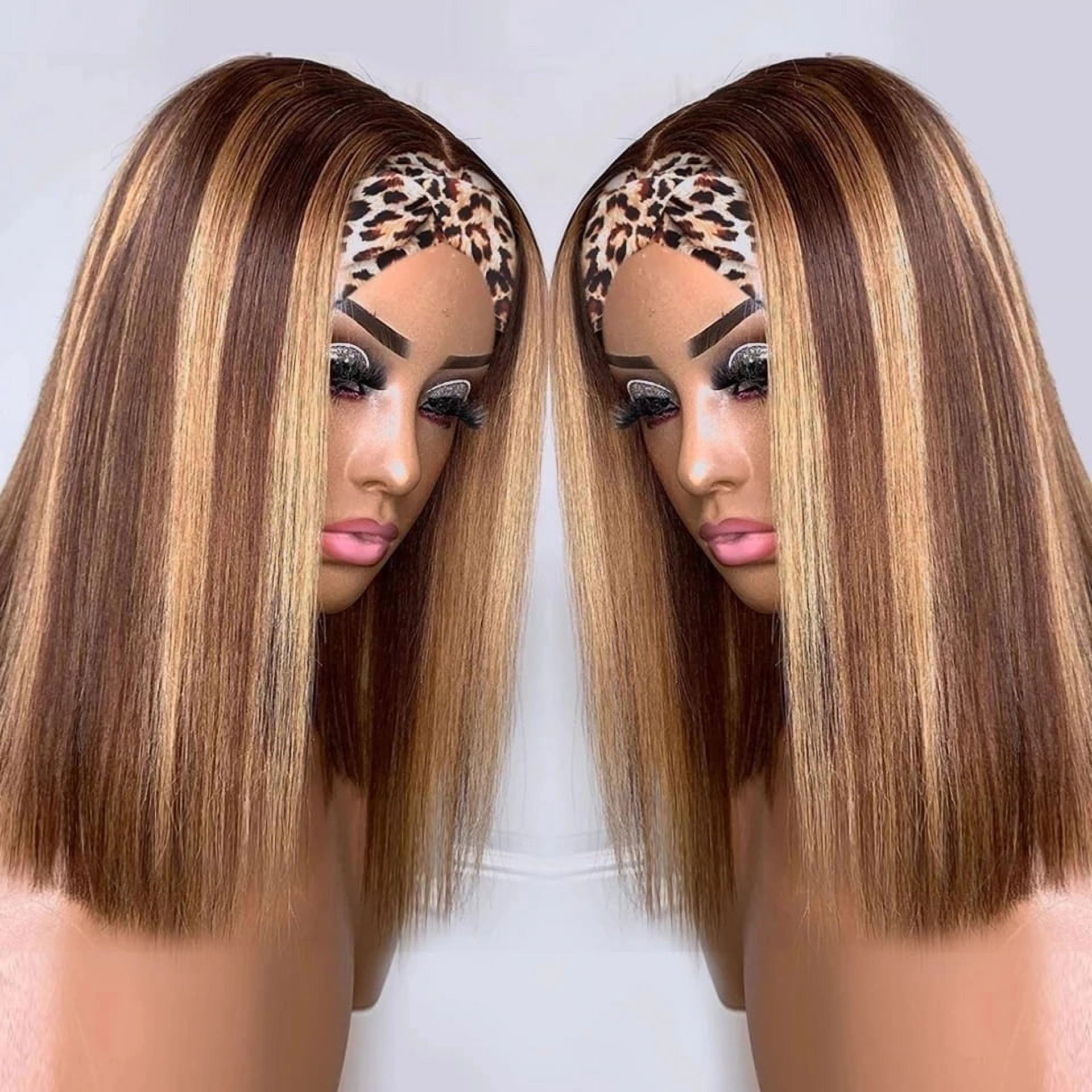 Highlight Wig Human Hair Brazilian Straight Headband Wigs Soft Bone Straight Bob Wig Brown Colored Human Hair Wigs for Women #P4/27