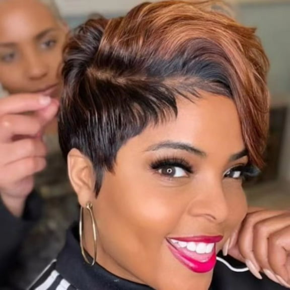 Highlighted short wavy bob glueless synthetic lace front wig for women, suitable for beginners, pre-cut, natural hairline