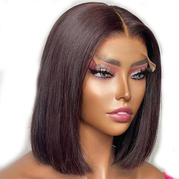 Highlighted short wavy bob glueless synthetic lace front wig for women, suitable for beginners, pre-cut, natural hairline