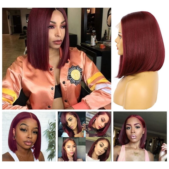 Highlighted short wavy bob glueless synthetic lace front wig for women, suitable for beginners, pre-cut, natural hairline