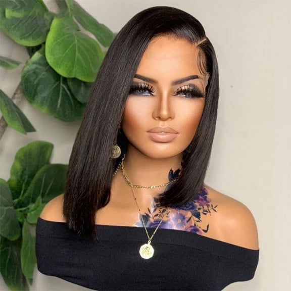 Highlighted short wavy bob glueless synthetic lace front wig for women, suitable for beginners, pre-cut, natural hairline