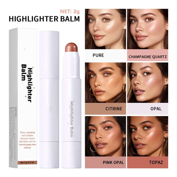Highlighter Balm, #3 Citrine, Skincare-Infused Buildable Formula, Glowy Nourishing Luminous Dewy Radiance, Portable Stick Design for On-the-Go Touch-Ups, for Women