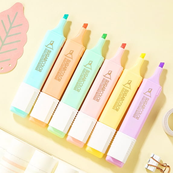 Candy Color Highlighter Set 6-Pack, Thick Tip Large Capacity Multicolor Underline Marker Pens, Ergonomic Square Barrel, Quick-Dry Ink for Journaling and Doodling