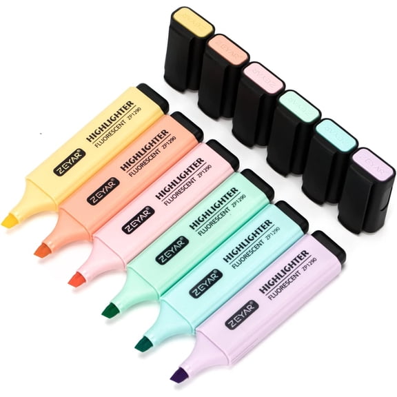 Highlighter, Pastel Colors Chisel Tip Marker Pen, AP Certified, Assorted Colors, Water Based, Quick Dry (6 Macaron Colors)