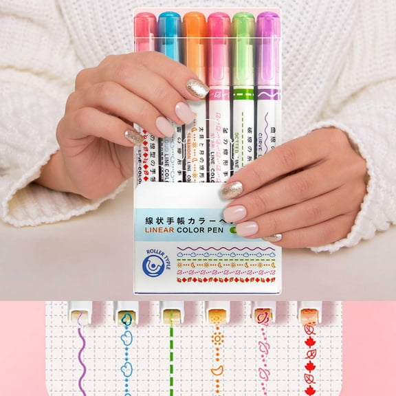 Highlighter Pen Set 6 Colours Border Markers for Art, Scrapbooking, and Note Taking - Safe, Versatile, Easy to Use, and Portable A