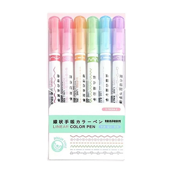 Highlighter Pen Set with 6 Unique Border Styles for Creative Art and Note Highlighting - Versatile Colorful Markers for Scrapbooking and Journals