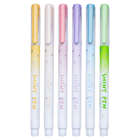 Highlighter Pens, Glitter Markers, Chisel Tip Pens, 6 PCS Sparkle Quick-Dry Non-Toxic Shimmer Fluorescent Pens, Smooth Aesthetic Marker for Office Art Daily Highlighting Creation,Green