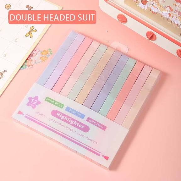Highlighters,12PC Aesthetic Pastel DoubleEnded Highlighter,QuickDrying NonBleed Highlighter Markers,6.5 Inch Dual Tip Pastel MultiColor Highlighter Pen,Perfect for Journaling,Drawing,Marking