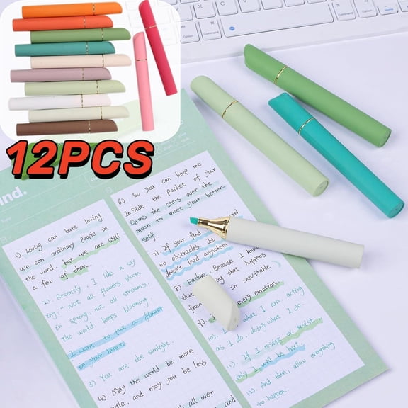 Highlighters Assorted Colors,12 Counts of Aesthetic Highlighter Pen Set,Soft Chisel Tip,Cute Highlighters Mild Colors with Retro Barrel for color-coding