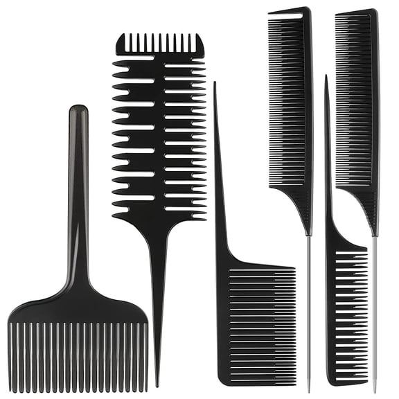 Highlighting Hair Combs 3 Way Sectioning Dyeing Rat Tail Lifting Tool 6 Pieces Black