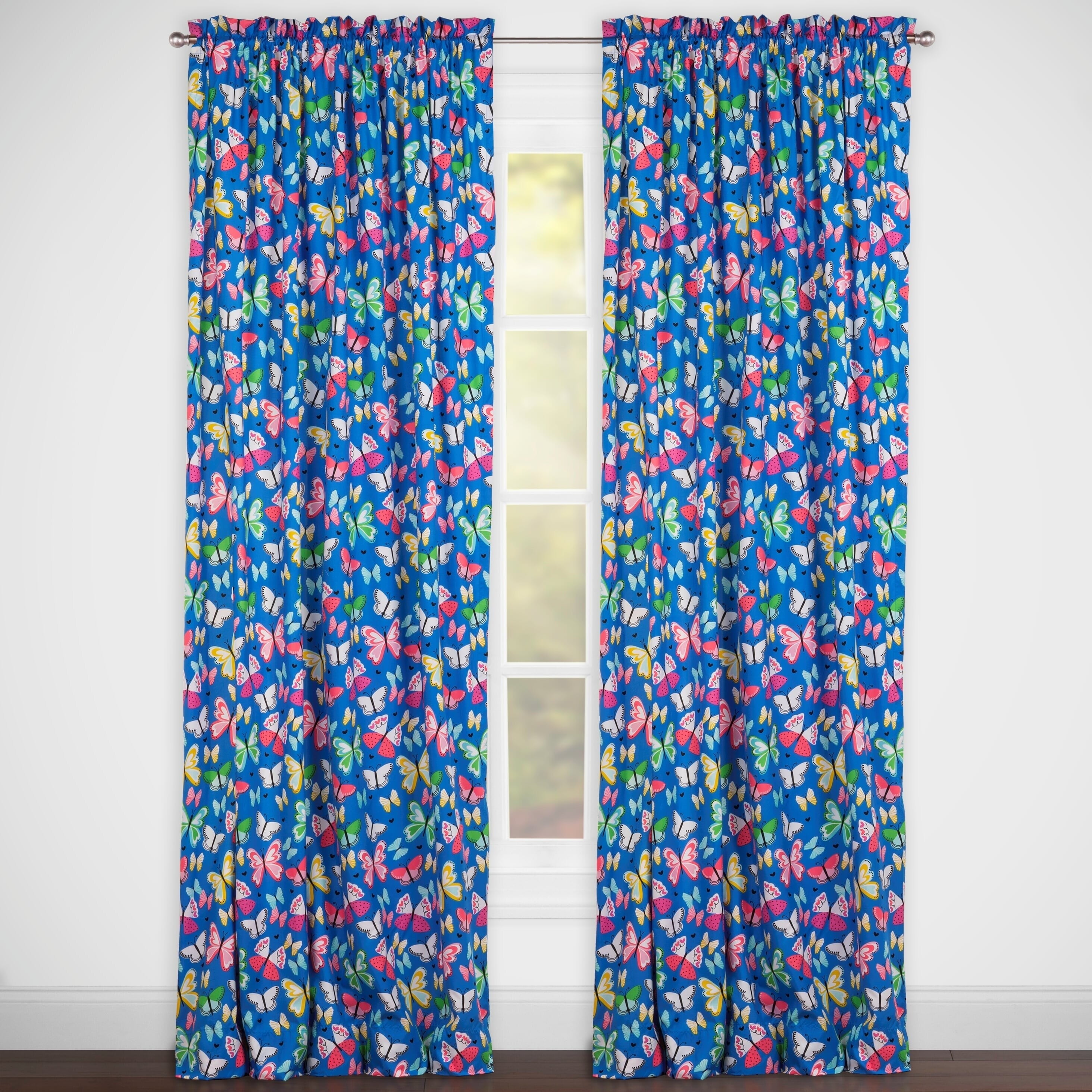 Brilliant Blue Butterfly Polyester Kids' Curtain Panel