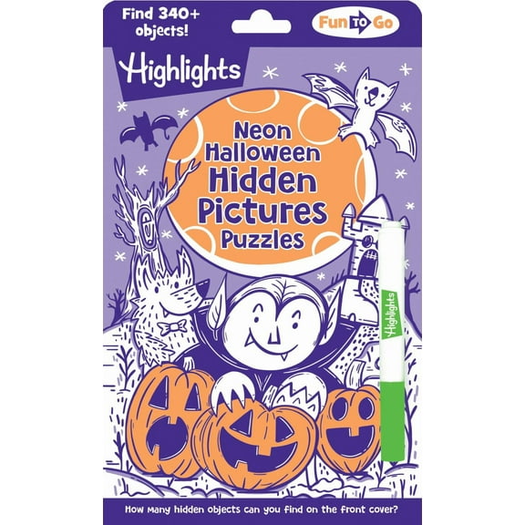 Neon Halloween Hidden Pictures Puzzles: Halloween Puzzle Book for Kids with Neon Hidden Pictures Scenes and Gel Marker, Perfect Halloween Gift and Travel Activity for Ages 69 (Paperback)